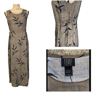 TEDDI Vintage Maxi Dress Brown Sleeveless Tropical Side Ties Coastal Grunge Sz 6